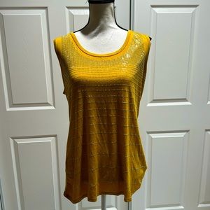 Ashley Stewart Beaded Mustard Sleeveless Jersey Top